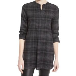Theory Orvinio 100% Wool Avalon Plaid Popover Shirt Women’s Small Charcoal Black